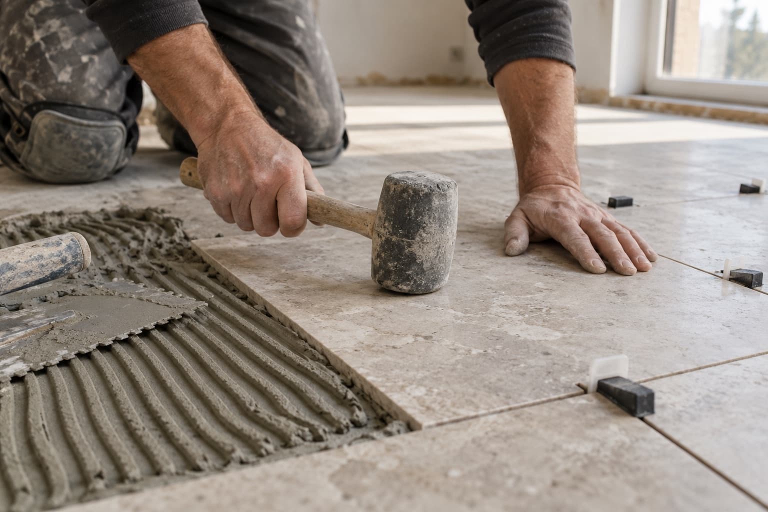Illustrative photo of a tile worker at work